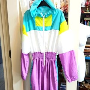 Vintage Color Block One Piece Jumpsuit Track Suit
